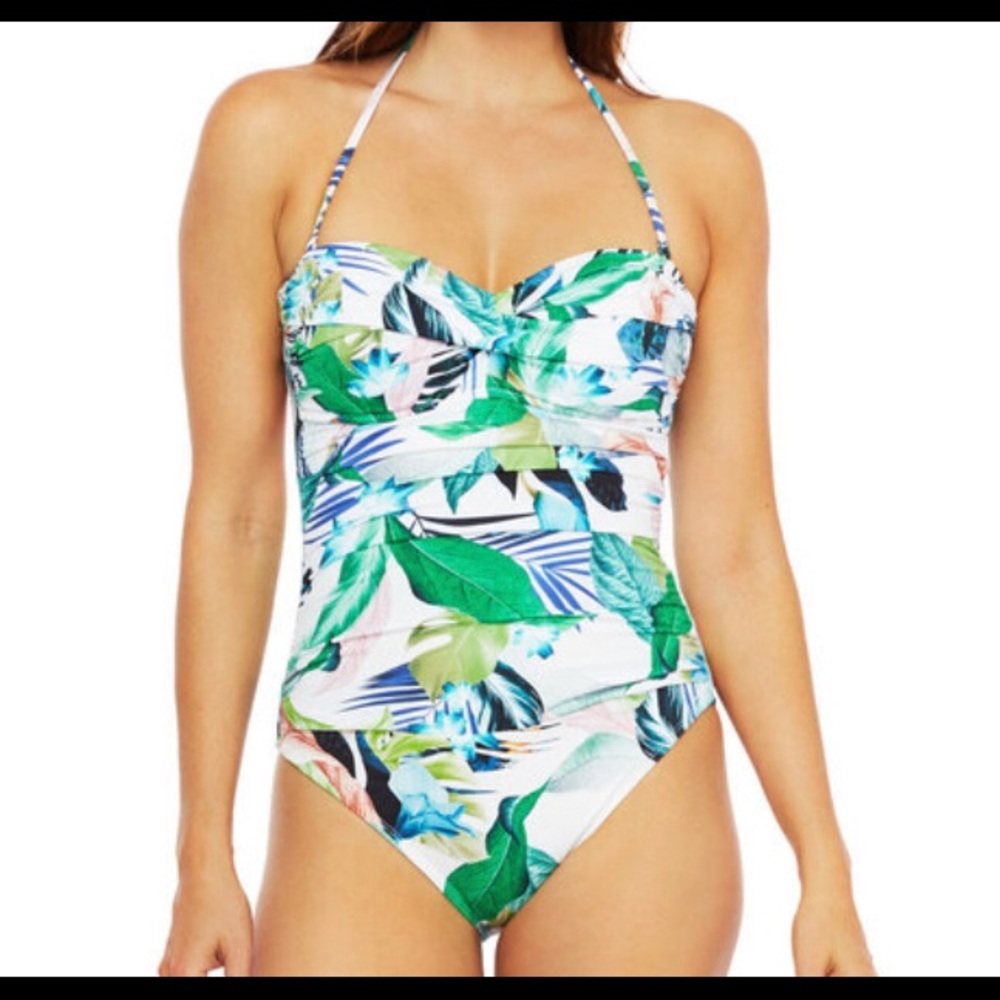 NEW La Blanca Women’s One Piece Swimsuit -white/green - Picture 10 of 12